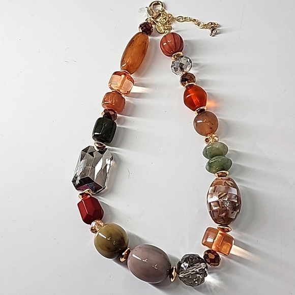 Chico's Orange Sage Gold Tone Stones & Baubles Necklace - Picture 12 of 14